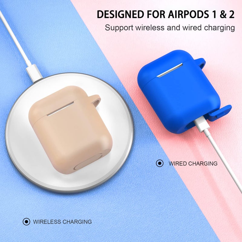 ATUAT Compatible with AirPods Case Cover, Full Protective Silicone Skin Dust-Proof Designed for Apple AirPods 1st 2nd Generation with Keychain, Front LED Visible, Tan/Milk Tea - Image 4